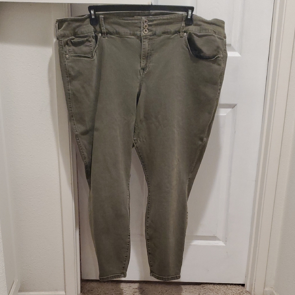 High-Rise Olive Skinny Jeans - Stretchy Slim Fit